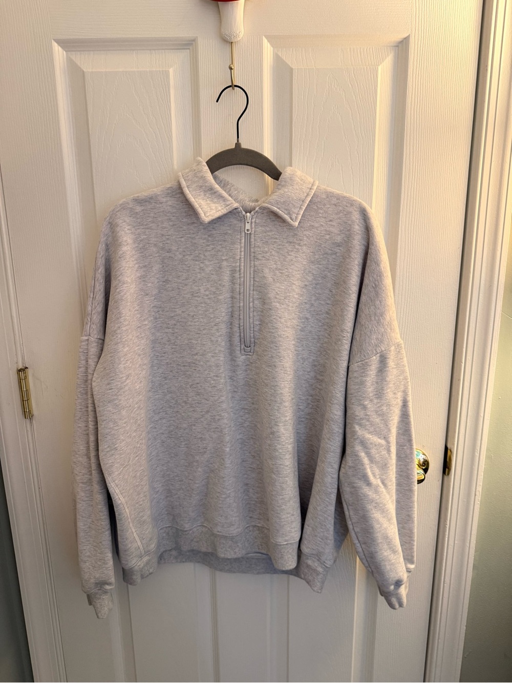 SKIMS Heather Gray Quarter-Zip Collared Sweatshirt